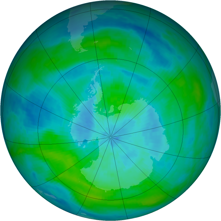 Antarctic ozone map for 11 March 1992